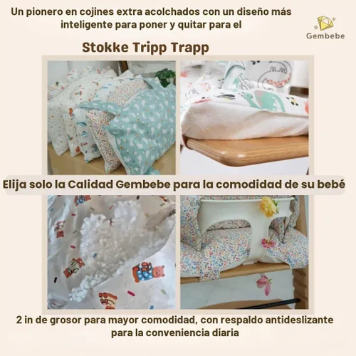 Vista 7 de Stokke Tripp Trapp - Juego de cojines impermeables y compatibles, fáciles de limpiar, hechos de tela de Corea, 100% algodón, juego de cojines