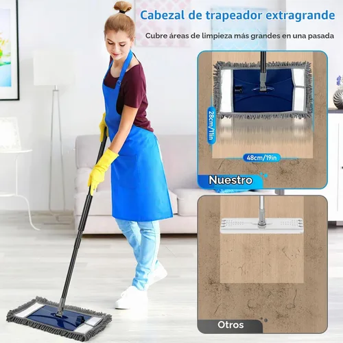 Vista 4 de Trapeador limpiador de pared con mango largo, trapeador de polvo de pared adicional para lavar paredes con 2 almohadillas reutilizables
