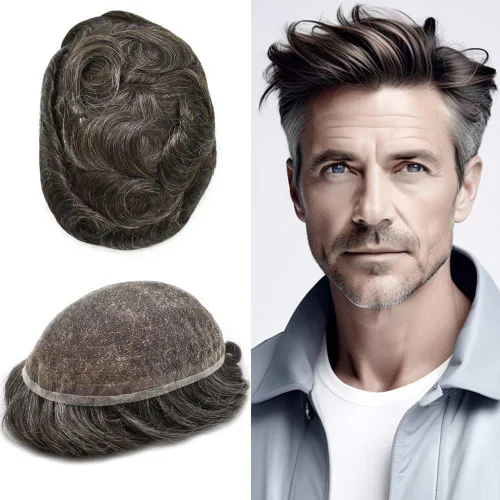 Vista 21 de Peluca de cabello humano con encaje completo, línea capilar real, para hombre, peluca de cabello con nudo blanqueado, pieza de pelo para hombres