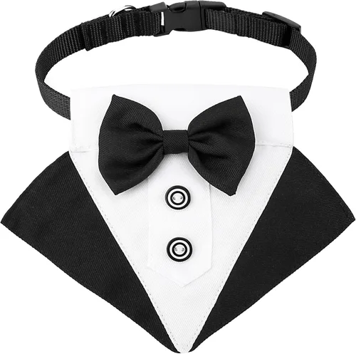 Vista 16 de Collar de corbatín negro para gato Segarty, lindo esmoquin para cachorros con corbatín para perros con collar blanco ajustable hecho a mano