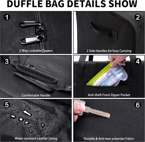 Vista 5 de Bolsa de viaje extra grande para equipo deportivo con cremalleras bloqueables de 2 vías, Negro