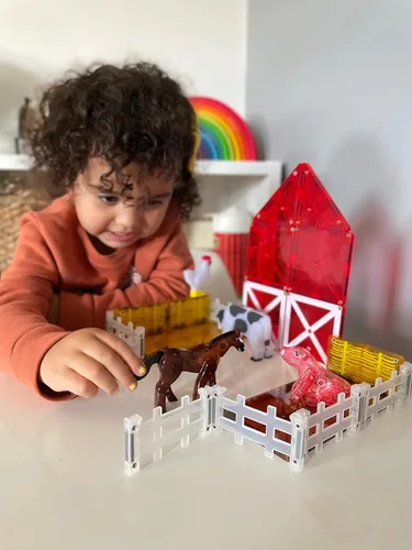 Vista 4 de MAGNA-TILES Farm Animals - Juego de construcción magnética de 25 piezas, la marca original de construcción magnética