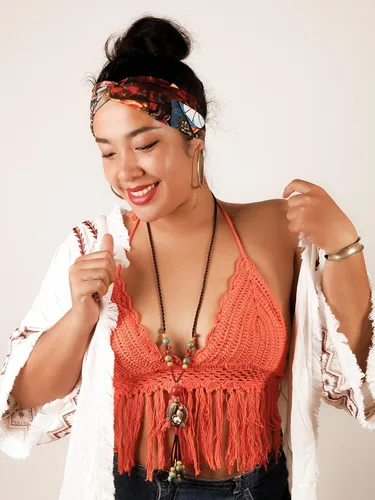 Vista 7 de Collar de cuentas de cerámica coloridas de flores bohemias, joyería con cuentas tricolor, regalos para mujeres