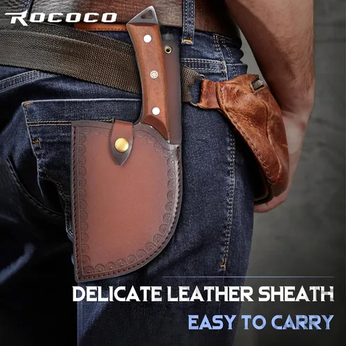 Vista 4 de ROCOCO Cuchillo de Chef Serbio Cuchillo Carnicero Cuchilla con Funda para Cocina Exterior BBQ Camping Regalo de Cumpleaños Padre Madre Navidad