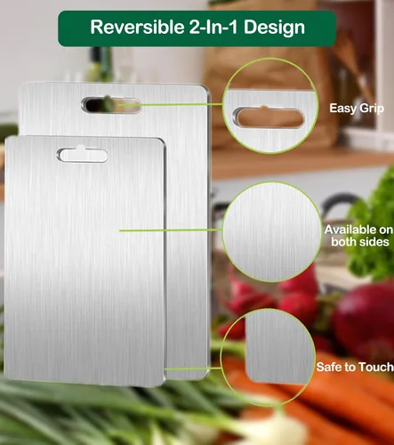Vista 5 de Tablas de cortar de acero inoxidable para cocina, tablas de cortar de acero inoxidable 316, tabla de cortar de doble cara de grado alimenticio