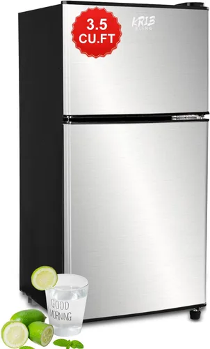 Vista 7 de KRIB BLING Refrigerador de 3.5 pies cúbicos con congelador, puerta doble vintage, cerradura fresca, termostato ajustable de 7 niveles para Negro