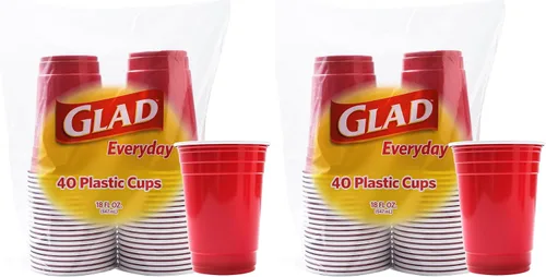 Vista 8 de Glad Paquete divertido de vasos de plástico en 4 colores: rosa, verde, azul y amarillo, vasos resistentes para fiesta en colores brillantes, ideales