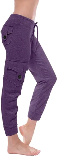 Vista 5 de Pantalones de chándal Mujer botones Leggings Cintura elástica y bolsillos Pantalones Largos recortados para Yoga
