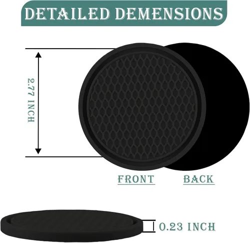 Vista 2 de Posavasos para portavasos de coche [paquete de 4], tapetes de silicona de 2.77 pulgadas antideslizantes universales para portavasos de coche, Negro