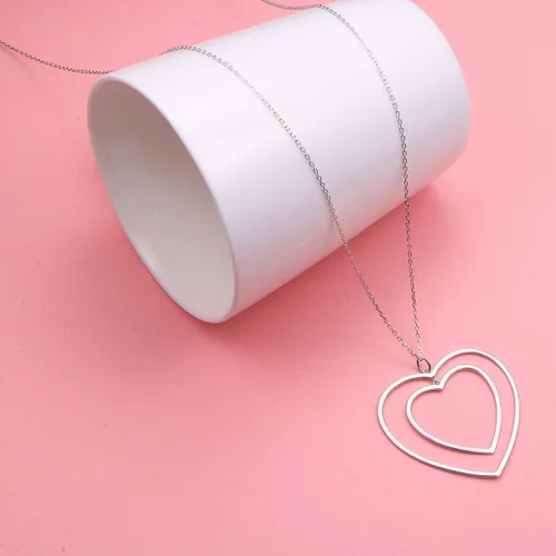 Vista 3 de Collar largo de cadena de plata de ley S925 con dije grande para mujeres y niñas, plata de ley