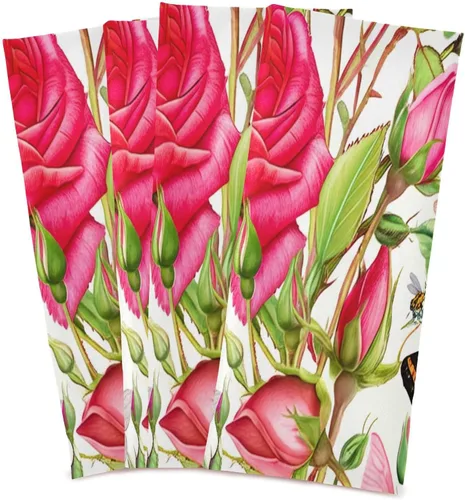 Vista 2 de Botanical Roses Butterflies Retro Tea Towels, 28x18 Absorbent Kitchen Towel Cute