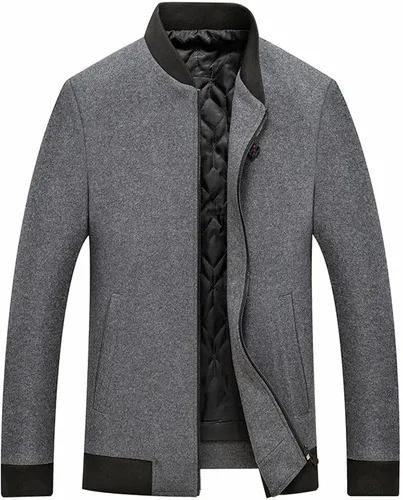 Vista 8 de Lu's Chic Men's Wool Coats Quilted Bomber Jackets Long Sleeve Slim Fit Cozy Spring Fall Top Thick Warm Pocket Casual Jackets