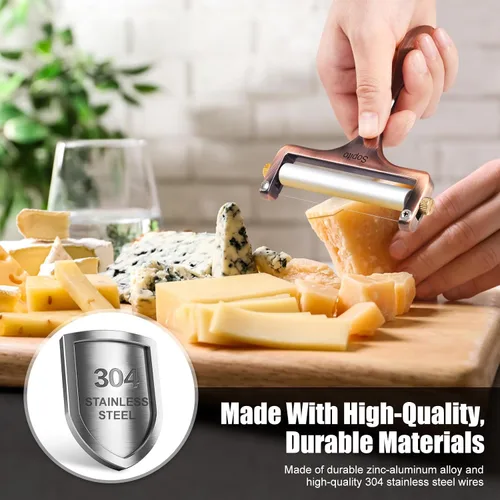 Vista 4 de Cortador de queso Sopito de acero inoxidable con 3 cables extra ideal para queso cheddar, gruyere, raclette, bloque de queso mozzarella, grosor Cobre