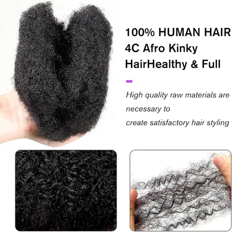 Vista 3 de Cabello humano afro ajustado a granel para extensiones de rastas, 100% cabello humano, 4.23 onzas, 4 paquetes de 10 pulgadas de largo, negro natural