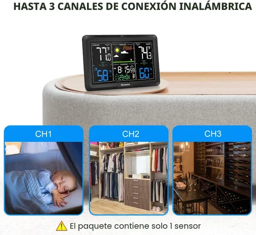 Vista 4 de Newentor Estación meteorológica inalámbrica para interiores y exteriores, termómetro inalámbrico para interiores y exteriores, estaciones
