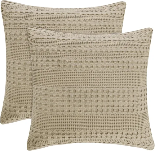 Vista 96 de PHF Fundas de almohada 100% algodón con tejido de gofre de 24 x 24 pulgadas, paquete de 2 fundas cuadradas para decoración elegante del hogar, sin