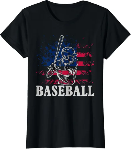 Vista 46 de Camiseta de béisbol deportiva estadounidense con bandera estadounidense, Negro, S