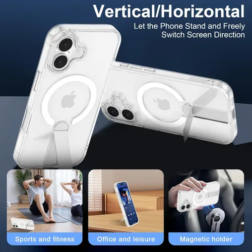 Vista 6 de Funda para iPhone 17 con soporte, control cubierto de cámara TPU, protección a prueba de golpes de grado militar, funda magnética ajustable