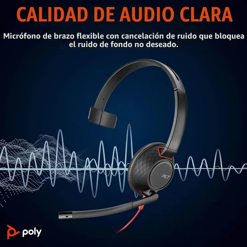 Vista 3 de Poly Blackwire 5210 - Auriculares con cable (Plantronics), micrófono flexible con cancelación de ruido, diseño de un solo oído, PC/Mac, móvil a