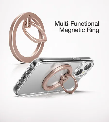 Vista 2 de ENCASED Funda de anillo para iPhone 15 (2023) con agarre magnético para dedos, soporte para teléfono (compatible con MagSafe), color oro rosa