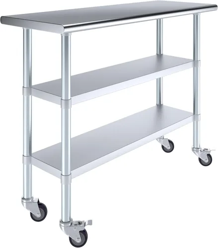 Vista 28 de AmGood Stainless Steel Work Table with 2 Shelves and Casters Metal Utility Table On Wheels