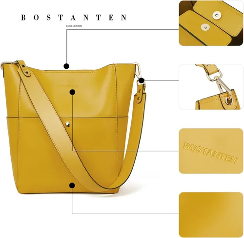 Vista 4 de BOSTANTEN - Bolsos de cuero al hombro tipo balde para mujer