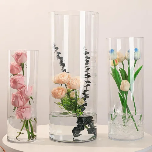 Vista 12 de 2 floreros de plástico transparente, 10.2 pulgadas de acrílico para ramo de rosas para decoración del hogar, centros de mesa, boda, cumpleaños