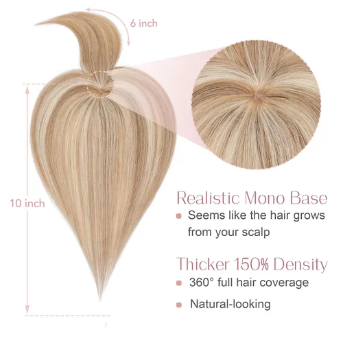 Vista 2 de SEGO Hair Toppers for Women Real Human Hair with Bangs #12P613 #12P613 rubio dorado café y blanqueado