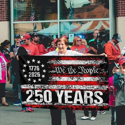 Vista 5 de NASIAN Bandera de Aniversario Americana de 250 Años de 3 Capas, Bandera Patriótica del 250º Aniversario de EE. UU., Bandera del 4 de Julio "We The