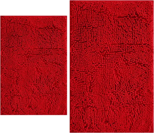 Vista 41 de Juegos de alfombras de baño de 2 piezas, alfombra de baño de felpilla extra suave ultra absorbente, alfombra de baño con base antideslizante de PVC