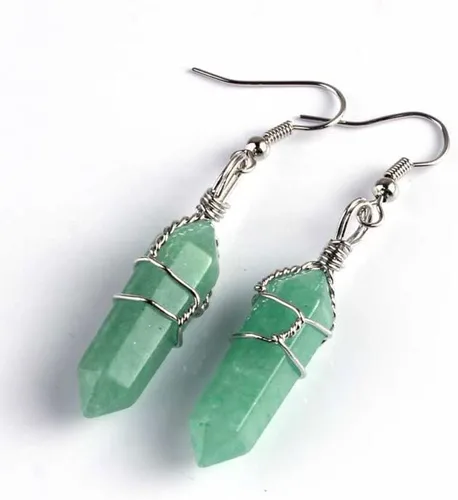 Vista 5 de Amatista de cristal curativo natural envuelta en alambre, chakra hexagonal gancho colgante ojo de tigre para mujer, joyería TQ42E (ópalita ópala)