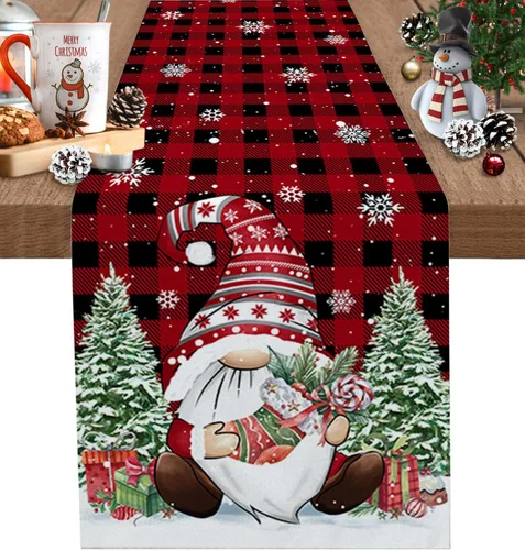 Vista 8 de Juego de 4 manteles individuales de árbol de Navidad, mantel rojo para decoración de mesa de comedor, manteles lavables de lino de algodón a cuadros