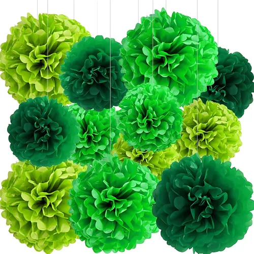 Vista 11 de BRZIKWT 12 pompones de papel de seda de punto ondulado degradado negro y dorado para fiesta, techo, colgar en la pared, decoración de flores