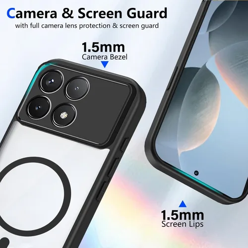 Vista 393 de Funda magnética transparente compatible con Xiaomi 17T, color negro 2 en 1 PC + TPU cubierta de teléfono a prueba de golpes, carcasa protectora