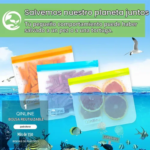 Vista 7 de Bolsas reutilizables para almacenamiento de alimentos, paquete de 10 bolsas para congelador, bolsas de almuerzo extragruesas a prueba de fugas