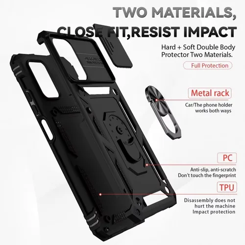Vista 3 de Funda para Redmi Note 10 4G/Redmi Note 10S, M2101K7BG Funda con protector de pantalla de vidrio templado y cubierta de cámara deslizante, soporte