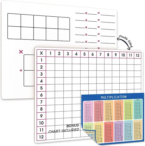 Vista 10 de SCRIBBLEDO Tabla de multiplicación de borrado en seco de 11 x 14 pulgadas, mesa de multiplicación de doble cara, tabla de tiempos de matemáticas