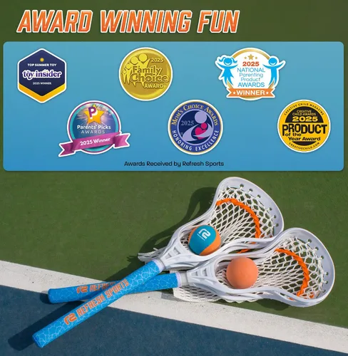 Vista 7 de Mini Toss Lacrosse Set – The Ultimate Game for the Pool or Beach & Backyard - Comes with Water Skipping Ball, Rubber Ball & 2 Sticks with Premium