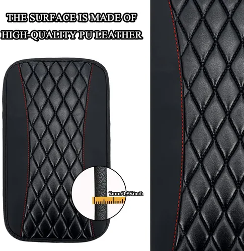 Vista 3 de Almohadilla de cuero impermeable para consola central de automóvil, protector de funda de asiento para reposabrazos, cómodos accesorios para el Negro