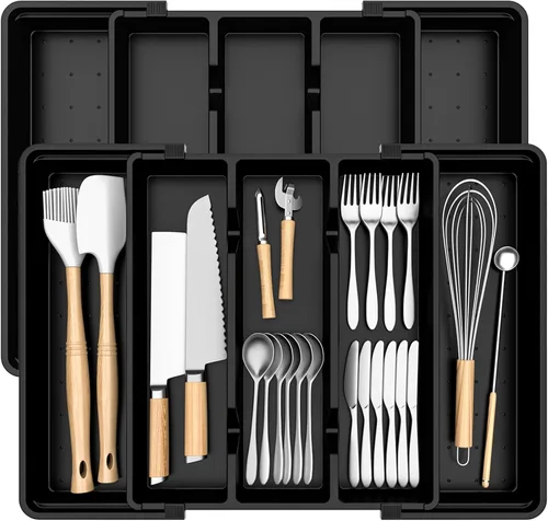 Vista 10 de Organizador grande de cubiertos, organizador de cajones de utensilios expandible para cajones de cocina, organizador de cajones de cocina