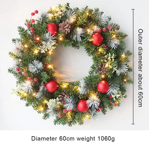 Vista 9 de Ochine Corona de Navidad Artificial Preiluminada de 16 Pulgadas, Coronas de Navidad Iluminadas para Puerta Principal, Corona de Navidad