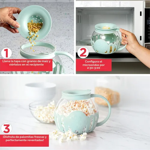Vista 3 de Ecolution - Palomitero MicroPop patentado para microondas con vidrio seguro para temperatura, tapa 3 en 1 mide granos y derrite mantequilla, hecho
