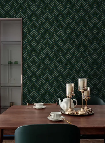 Vista 3 de Heroad Papel tapiz para despegar y pegar, color verde oscuro y dorado, papel tapiz geométrico, papel adhesivo verde oscuro y dorado, autoadhesivo