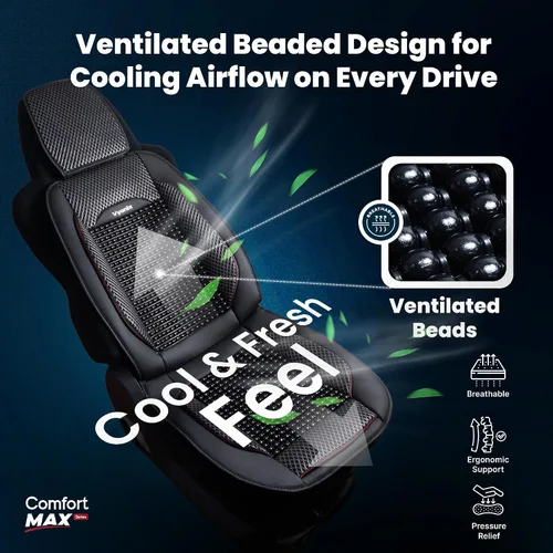 Vista 6 de Funda de asiento de automóvil con cuentas - Soporte de masaje de cuentas de madera con malla refrescante transpirable - Ajuste universal para sedán