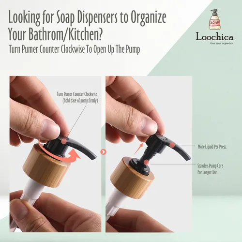 Vista 5 de LOOCHICA Juego de 2 dispensadores de jabón de vidrio con bandeja, dispensador de jabón de vidrio para manos y platos para fregadero de cocina, juego