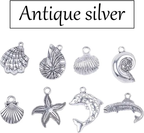 Vista 2 de BronaGrand 40 dijes mezclados de plata antigua para hacer pulseras y collares