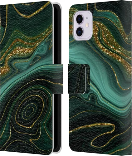 Vista 9 de Head Case Designs UtArt - Funda con licencia oficial de UtArt para iPhone 11 (piel tipo libro con diseño de olas de malaquita y esmeralda)