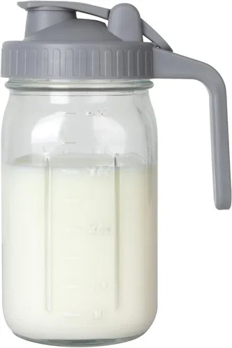 Vista 7 de Jarra de leche materna, tarro Mason de 32 onzas, tarro de boca ancha con tapa abatible verde y boquilla de vertido, sello hermético resistente