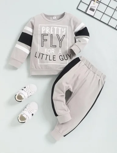 Vista 5 de Menglang Conjunto de 2 piezas de camiseta de manga larga y pantalón deportivo para niños pequeños