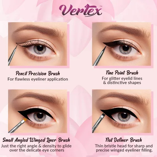 Vista 3 de Juego de brochas delineadoras de ojos en ángulo fino – para aplicador de delineador de gel líquido, plantillas dobladas, lápiz fino, sacapuntas